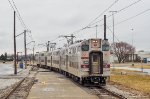 CSS 301 leads the South Shore Electric commuter train into South Bend Airport station / the western terminus of the line